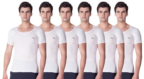 LUX VENUS Vest for Men White 100% Cotton 6-Piece Set – Size 80, with Elegant Design